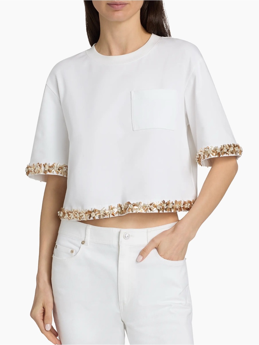 NWT Cinq à Sept Sunflare White Bejeweled CropTop